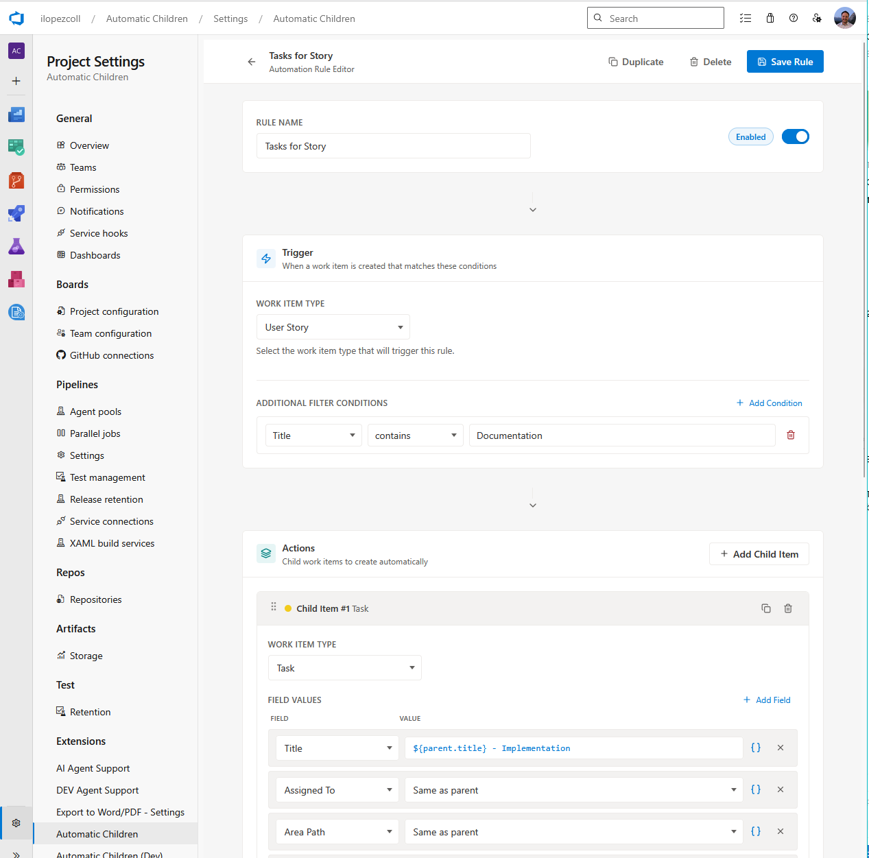 General rules configuration